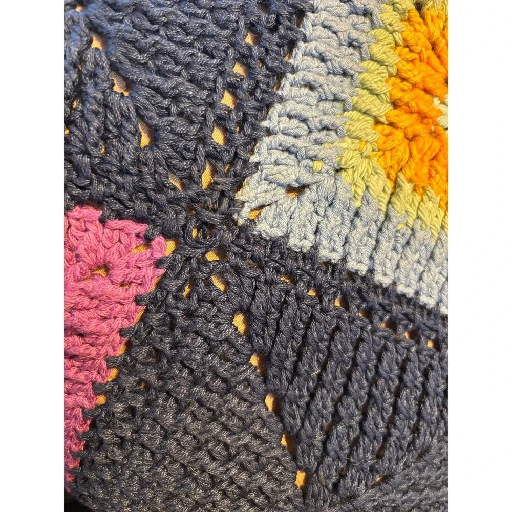 Handmade crochet throw pillow grannycore boho vintage geometric retro